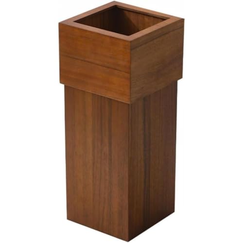 FiveLn 木製の正方形の黒クルミ色のゴミ箱、無垢材のゴミ箱、家庭用、リビングルーム、寝室、オフィス、ゴミ収納箱 (ウォールナット色,ハイバレル)