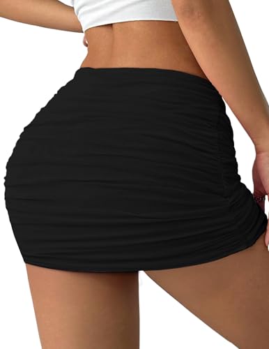 Avidlove Women Skirt Ruched Bodycon Double Layer Club Casual Mini Skirt