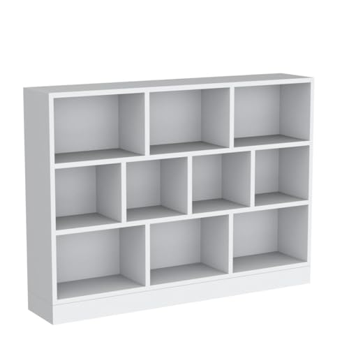 Image of IOTXY Open Shelf Low Bookcase - Wooden 3-Tier Cube Bookshelf, Warm White