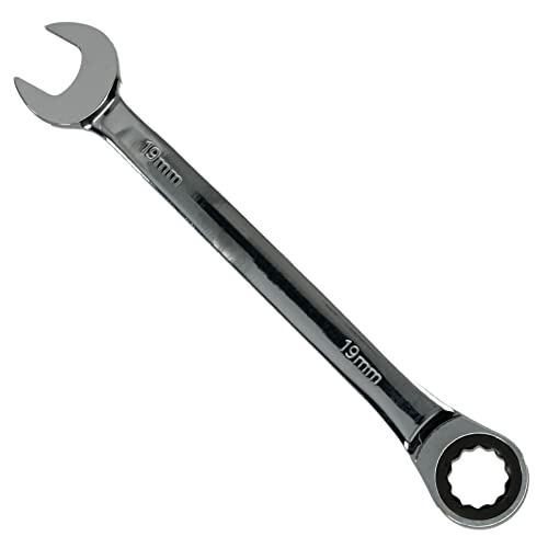 19mm Ratchet Spanner Steel Fixed Head Gear Wrench Open End & Ring (19mm), Chrome