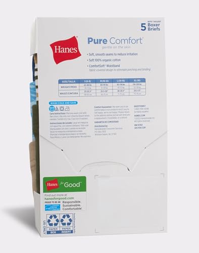 Hanes Pure Comfort Boys' Underwear Boxer Briefs, 5-Pack (Large) Assorted4