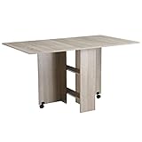 HOMCOM Mesa de Comedor Plegable Mesa de Madera con 2 Solapas 2 Estantes de Almacenaje y Ruedas para Cocina 80x140x74 cm Madera Natural