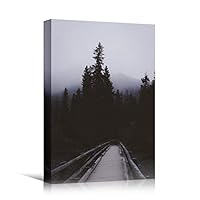 Canvas Wall Art Wooden Bridge Walkway Cool Dramatic Forest Multicolor Nature Photography Rustic - 12x18 inches