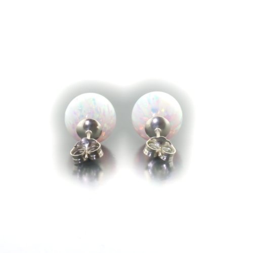 Trustmark 925 Sterling Silver 10Mm Fiery White Created Opal Ball Stud Post Earrings, Lorraine #TOP4