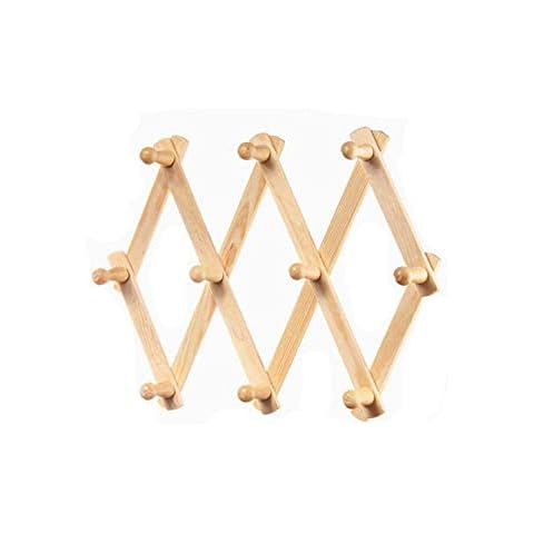 YUEMING Expandable Wood Wall Rack Folding Hanger 10 Pegs Wooden Hook Wall Mounted Expanding Storage Rack, Wall-mounted Coat Rack Retractable Drying Rack Cover