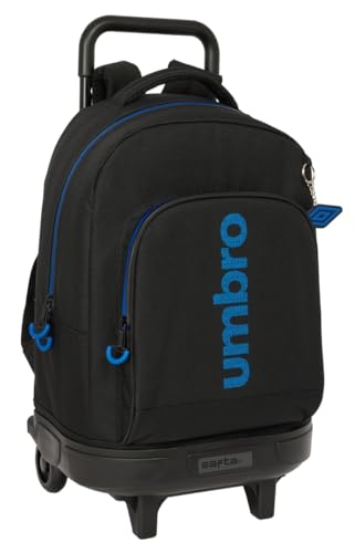 Safta Umbro Jet Black   Mochila Grande con Ruedas, Compacta, Extraíble, Ideal para Niños de Diferentes Edades, Cómoda y Versátil, Calidad y Resistencia, 33x22x45 cm