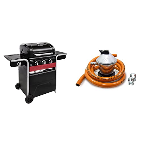 Char-Broil Gas2Coal® Barbacoa híbrida: Barbacoa de Gas y carbón de Tres quemadores + Regulador de gas butano + Tubo Goma 1,5 m + 2 abrazaderas