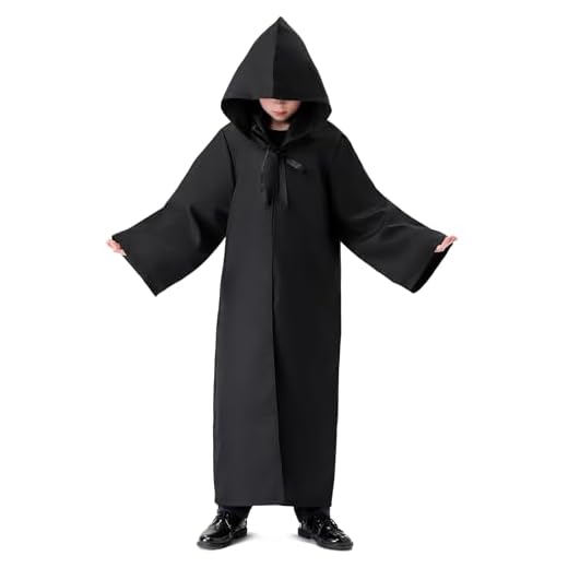 Banchif Capa Con Capucha Niños Disfraz Niños Medieval Halloween Cosplay Disfrazados Capa Negra Disfraces Carnaval Niños Disfraces Tunica Negra Disfraz. (Negro, 110)