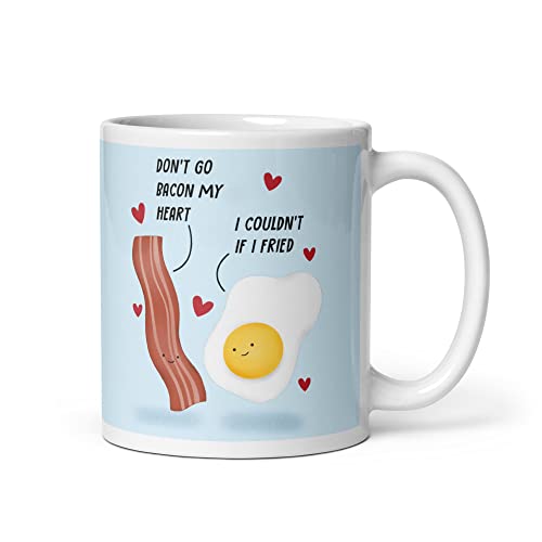 Old English Co. Fun Mug for Husband or Wife - 'Don't Go Bacon My Heart' Cute Mug Anniversary - Valentine's Day Mug for Boyfriend, Girlfriend, Partner Gift