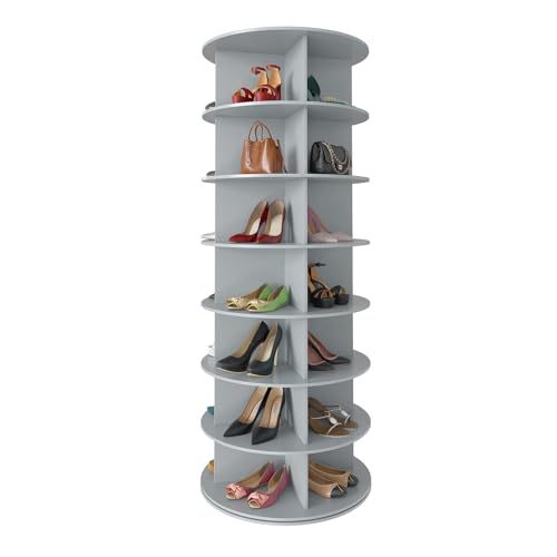 SpaceAid 7 Tier Rotating Shoe Rack Tower, Spinning Shoe Display Lazy Susan, Revolving 360 Shoe Rack Storage Round Carousel, Vertical Handbag Rotate Shoes Closet Organization (7-Tier Gray)