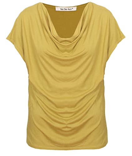 Van Der Rich ® - T-Shirt de Manga Corta con Cuello Alto - Mujer (Mostaza, XL)