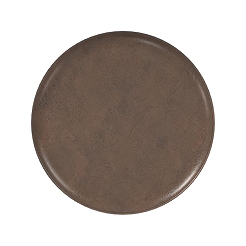 Image of HomePop 18 inch Round Ottoman - Brown Faux Leather