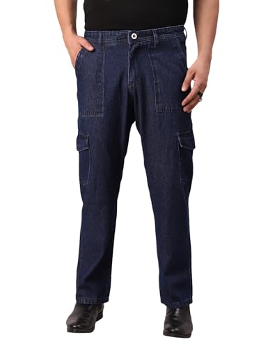 Image of AVANOVA Bell-Bottom Men Cargo Jeans II Men Cargo Pants II Denim Cargo for Men II Cotton Pant II Wide Legs II Flap Pockets II Cargo for Men (Jeans-119)