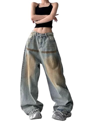 Baggy Jeans for Women Men Y2K Wide Leg Retro Distressed Grunge Denim Pants Casual Fashion Hip Hop Harajuku Streetwear