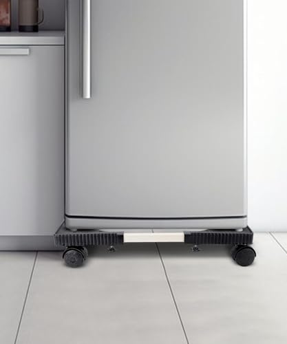 Image of BOLIDE Heavy Duty Adjustable Front and Top Load Washing Machine /Dishwasher /Air Cooler Trolley with Wheels (Black (Plastic))
