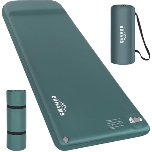 Camping Sleeping Pad - Ultra-Thick Camping Mattress Pad with Built-in Foot Pump Memory Foam Camp Pad - Easy Inflate&Deflate - 4-Season Portable Camp Sleeping Mat with Pillow for Travel/Car/Tent/Home