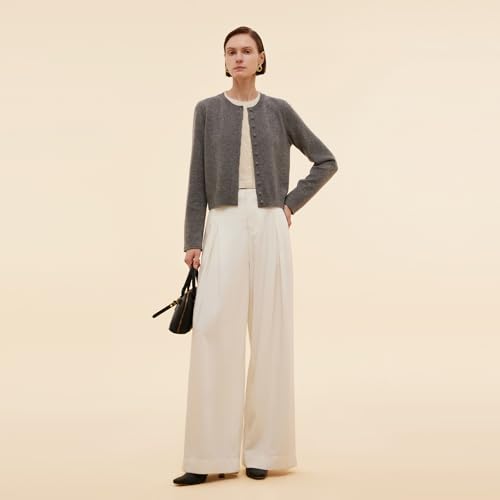 Image of GOELIA Pure Cashmere Wool Cardigans Womens Sweaters Trendy Long Sleeve Button Down Cozy Loose Fit Knit Going Out Tops