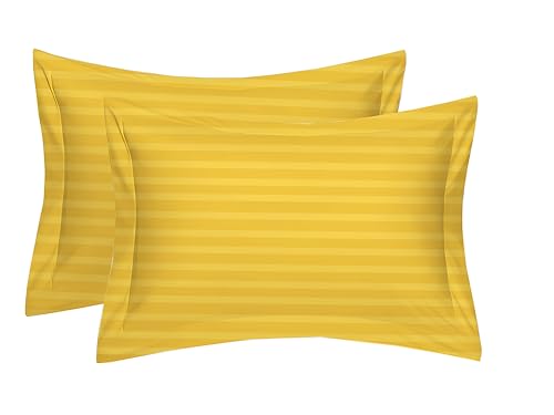 Image of 220 Cotton Feel Glace Cotton Double Bedsheet with 2 Pillow Cover (90x90 inch) Yellow