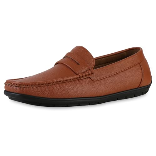 VAN HILL Herren Mokassins Flach Profilsohle Bequem Schuhe 217007 Hellbraun 40