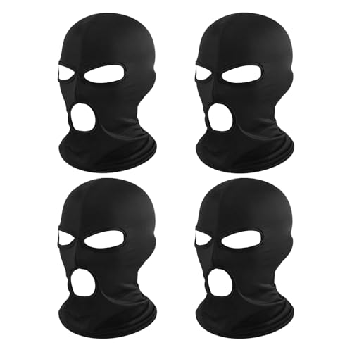 SEFIRST 4 Piezas Pasamontañas Moto Hombre, Invierno Sotocasco Balaclava Máscara, Bufanda de Verano para el Cuello Anti Viento Transpirable Protector UV para Motocicleta Mujer, 3 Agujeros (Negro)