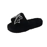 Damen Hausschuhe Plüsch Komfortabel Latschen Dasongff Frauen Bequem Bowknot Strass Flauschige Anti-Rutsch Pelz Sandalen Pantoffeln Offener Zeh Home Flache Slippers Gemütlich Slides Schlappen