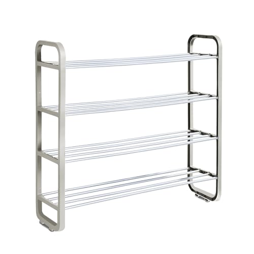 KEPLIN Multifunctional 4 Tier Shoe Rack & Storage Shelf - Easy Assembly, Space Saving, Durable, Curved Design, Iron Pipe & Plastic for Home, Kitchen, Bedroom, Hallway Organisation (Natural)