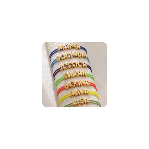 SLOONG Custom Bubble Letter Bracelet Name Beads Initial Bracelet 18K Gold Plating Bracelet for Women Mom Mother Girlfriend Initial Alphabet A-Z