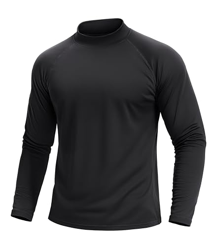 TACVASEN Men's Thermal Fleece Shirt Turtle Neck Lined Base Layer Long Sleeve Athletic Warm Undershirt Cold Winter Running Tops Black M