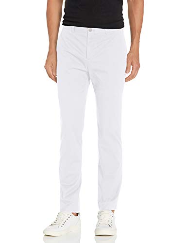 Perry Ellis Men's Resist Spill Slim Fit Stretch Solid Chino Pant, Bright White, 36W x 32L