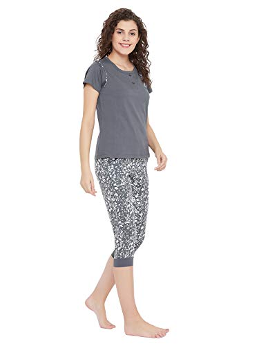 Image of Clovia Women's Cotton Cotton Rich Printed Top & Capri Set