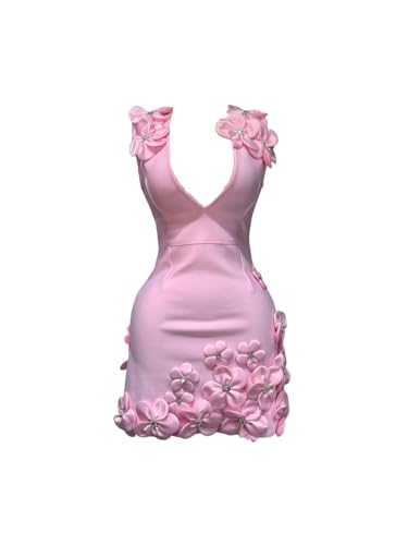 Ladies' Deep V Sleeveless 3D Nail Diamond Flower Bandage Wrapping