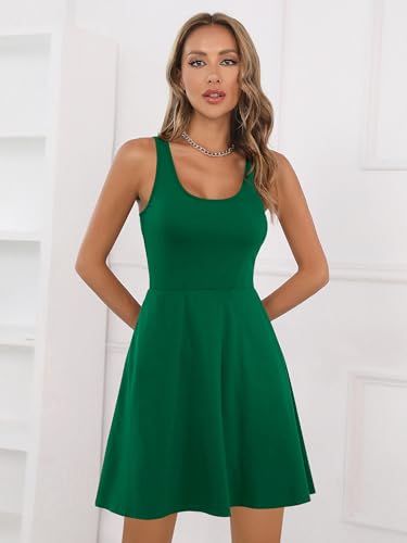 Image of Missufe Women's Sleeveless Racerback Flared Casual Plain Tank Dress