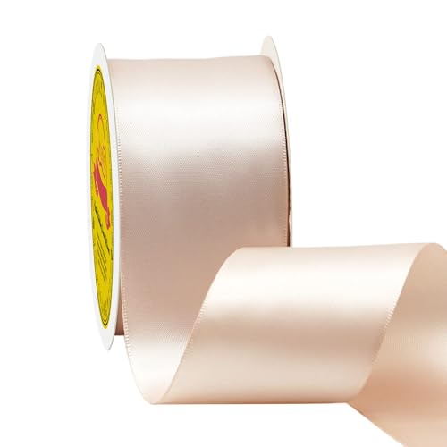 Image of Double Face Vanilla Satin Ribbon 2 inch X 25 Yards Polyester Vanilla Ribbon for Gift Wrapping Very Suitable for Weddings Party Hair Bow Invitation Decorations and More