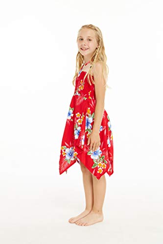 Girl Gypsy Uneven Bottom Hawaiian Luau Dress in Hibiscus3