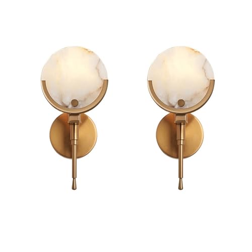 Aplique de Pared de mármol Estilo nórdico (2 Unidades), de alabastro, de mármol Natural español, para Interiores, luz cálida de 3000 K, 7 W, Ideal para mesita de Noche, Fondo y tocador.