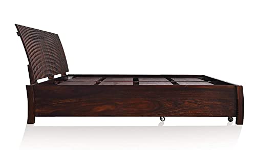Image of Sheesham Wood Queen Size Bed with Storage for Bedroom Living Room Home Hotel Wooden Double Bed Cot Palang Furniture (Dark Brown Finish)| 1 Year Warranty