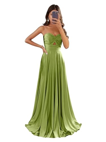 Lindo Novia Prom Dresses 2025 for Women with Pockets Satin Bridesmaid Dresses for Wedding Guest Evening Dresses for Juniors Formal Chartreuse Green 16