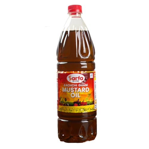Image of Sarfa 1L Bottle Kachi Ghani Cold Pressed Mustard Oil | Pure, Chemical-Free, and Rich in Heart-Healthy MUFA & PUFA | Zero Cholesterol, with a Rich Aroma and Flavor | Ideal for Cooking and Pickles