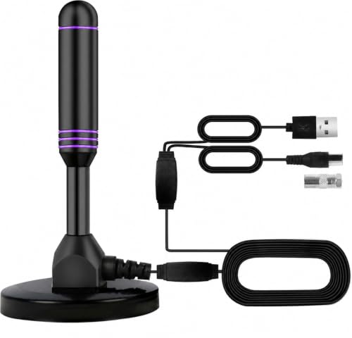 Image of Indoor TV Antenna with 2 Signal Boosters & 32FT Cable - Digital Antenna for Smart TV, Magnetic Base, Supports 4K 1080p - Dual Amplifiers for Long Range Reception of Local Channels(Purple)