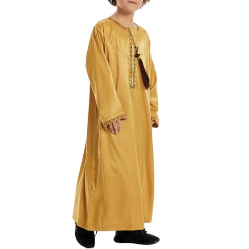Boys Prayer Outfits Muslim Thobe Long Sleeve Islamic Arabic Thobe Tween Kaftan Ramadan Muslim Long Dress Solid 𝐑obe