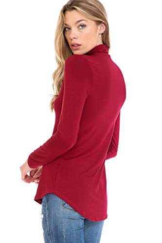 SSOULM Women's Long Sleeve Slim Fit Turtleneck Curved Hem Basic Stretchy Pullover Tops4