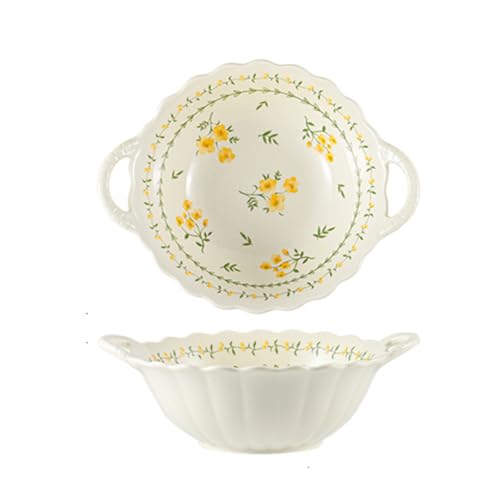 KUNANG Tazón de cerámica con asas, 35 onzas (1000 ml), cuencos de cerámica para servir ensalada, pasta, avena, ramen, avena, fruta, horno, microondas y lavavajillas, juego de 2
