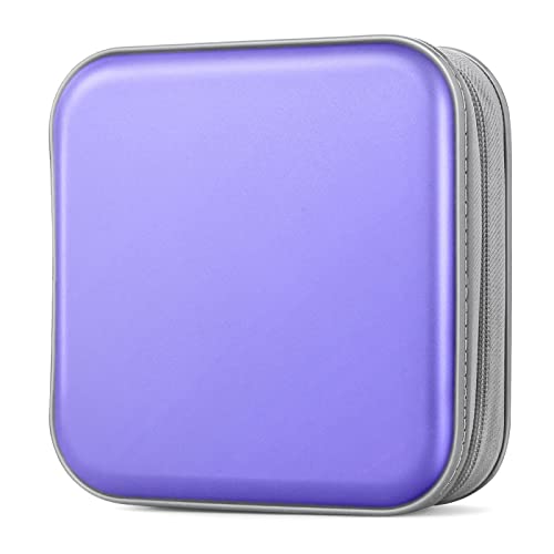 Bivisen Estuche organizador de almacenamiento para CD/DVD con capacidad para 48 unidades, portátil, con cremallera, de plástico duro, CD/DVD, para coche, hogar, viajes (morado claro)