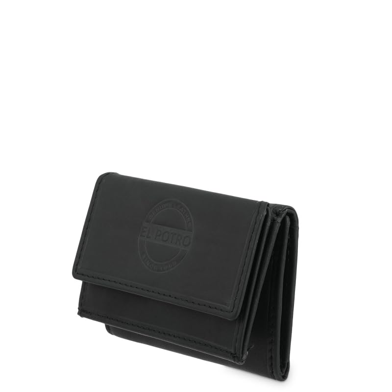 Genérico El Potro Cartera con Solapa de Piel Vacuno 100%, con Monedero y Tarjetero, 10x7.5x2.5 cm (Negro)