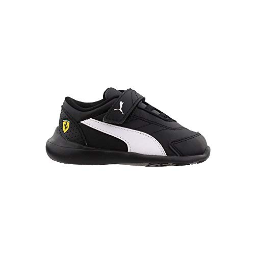 PUMA baby girls Scuderia Ferrari Kart Cat Iii hook and Loop Sneaker, Puma Black-puma White-blazing Yellow, 4 Toddler US2