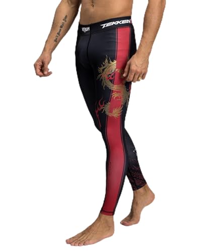 Venum X Tekken 8-Marshall Law Spats Pantalones de compresión, Negro/Rojo/Dorado, S para Hombre