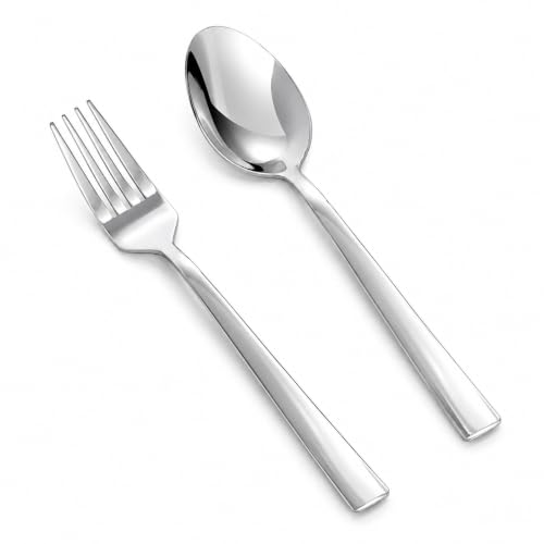 Image of SANTUO 8-Piece Teaspoon and Salad Fork Set, Stainless Steel Small Forks and Spoons Set with 4 Teaspoons and 4 Salad Forks, Dishwasher Safe Dessert Flatware