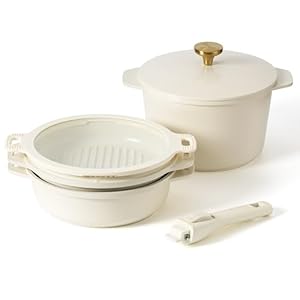 Country Kitchen 6 PC Stackable Pot Set, Nonstick Detachable Handle Cookware, Cookware Set with Removable Handle, Healthy Non Stick RV Cookware (Cream)
