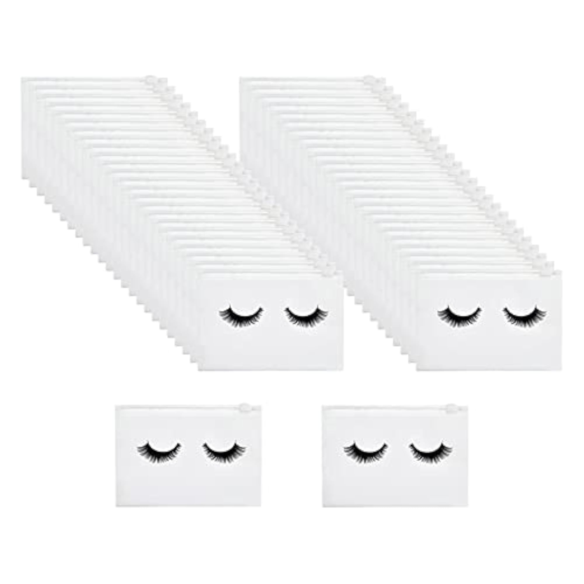 Adorable White Eyelash Makeup Bags with Zipper, 3x50 Count