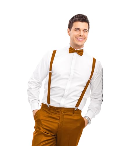 Image of trilece Men's Suspenders and Bow Tie Set - Adjustable Y-Back Suspenders with Matching Bow Tie for Weddings and Formal Wear